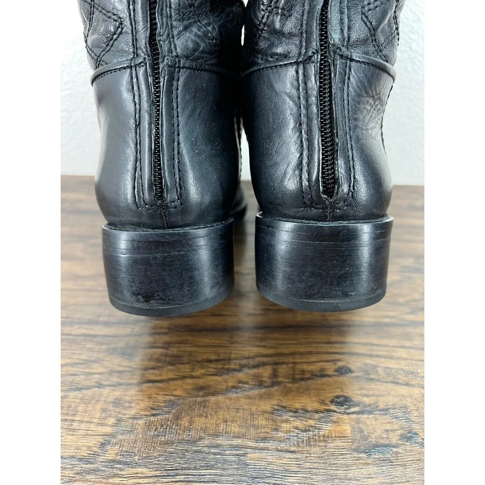 Tory Burch Women's 7.5M Claremont Quilted Black Leather Tall‎ Riding Boots